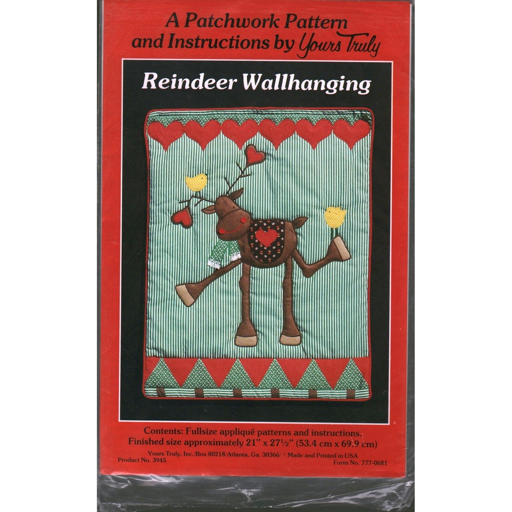 Yours Truly Reindeer Wallhanging Patchwork Pattern 3945 Applique Christmas Decor